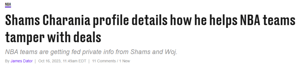 美国热闻：名记Shams的专访详细介绍了他如何帮助NBA球队篡改队员合同NBA球队！NBA球队