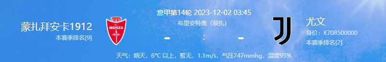 2023-12-1【意大利甲级联赛】蒙扎vs尤文图斯蒙扎！蒙扎